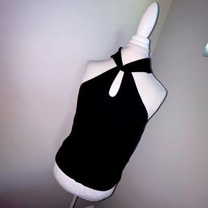 NWT Black Knit crossed front with halter back Banana Republic women's top XL